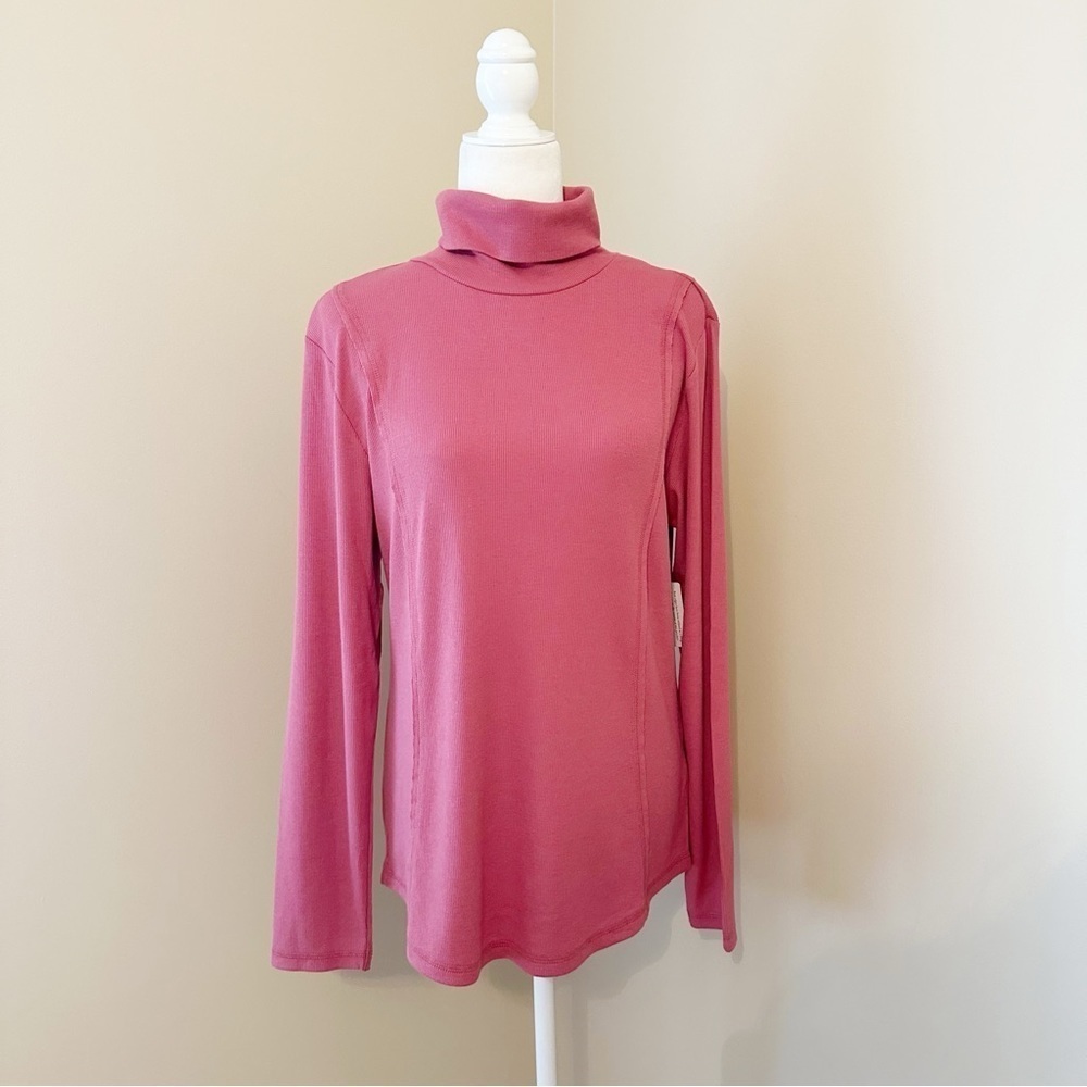 Soft Surroundings Ribbed Raw Edge Detail Rose Turtleneck NWT - Large